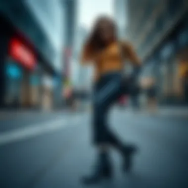 A fashion-forward individual showing off slim ankle Chelsea boots in an urban setting