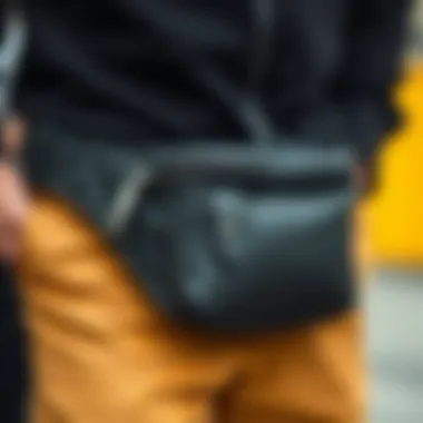 A close-up of intricate design details on a belt bag