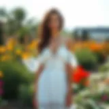 An Elegant Lace Sun Dress Amidst Nature's Beauty Elegant white lace sun dress in a garden setting