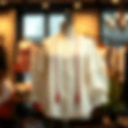 Elegant display of a white off the shoulder peasant blouse on a mannequin in a stylish setting