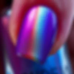 Close-up of thermal color changing nail polish in mid-transformation