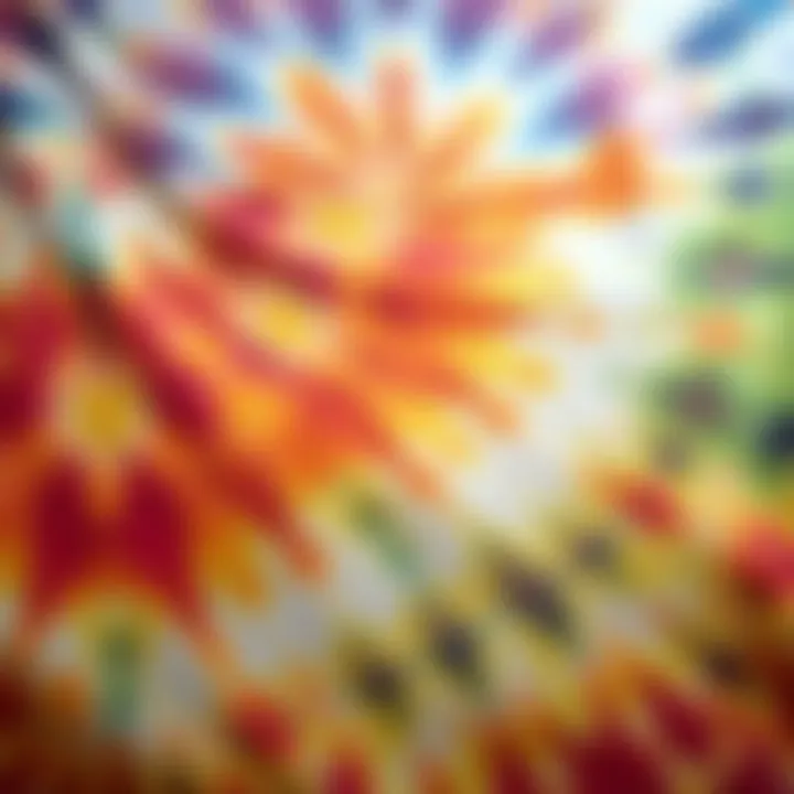 Close-up of a finished tie dye backdrop with intricate patterns