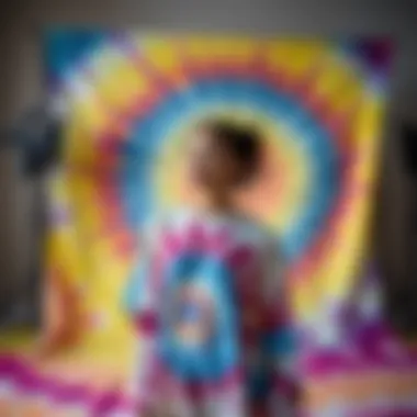 A stylish photography setup featuring a tie dye backdrop in use