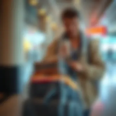 Traveler showcasing a packed suitcase with a clear cover