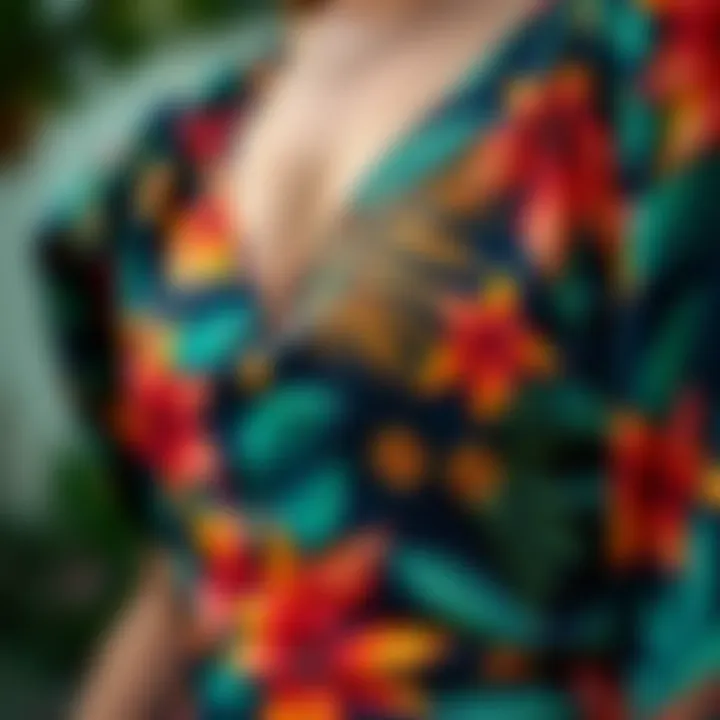 Intricate Fabric Patterns of the Tropical Romper Close-up of the intricate fabric patterns of a tropical romper