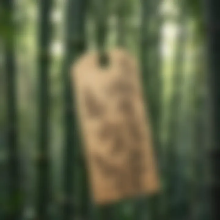 Close-up of bamboo plant tags showcasing intricate designs