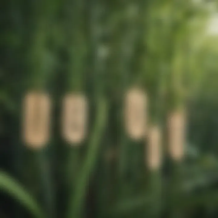 Variety of bamboo plant tags displayed in a garden