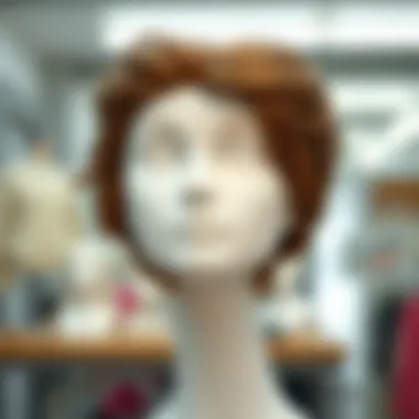 Close-Up of Wig Maintenance on Mannequin Head Close-up of a well-maintained wig on a mannequin head, demonstrating care techniques.