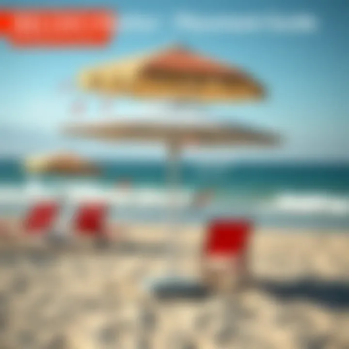 Anchor Placement Guide Illustration of proper sand bag anchor placement around a beach umbrella