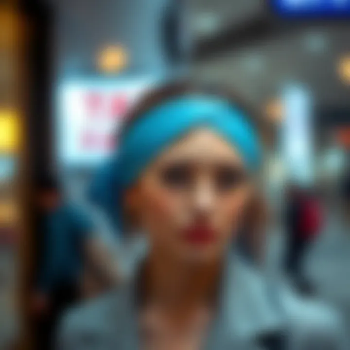 A stylish individual wearing a wide soft headband, demonstrating its versatility in everyday fashion