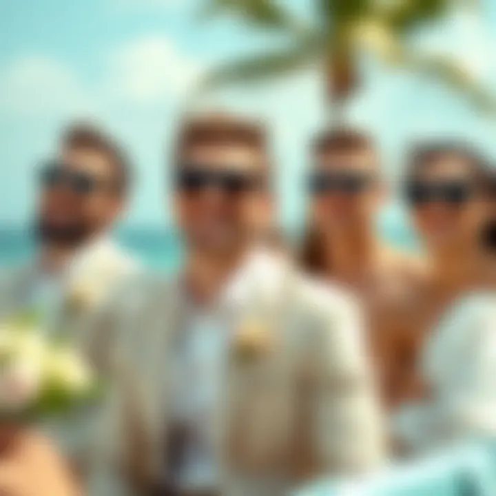A group enjoying a wedding wearing matching sunglasses