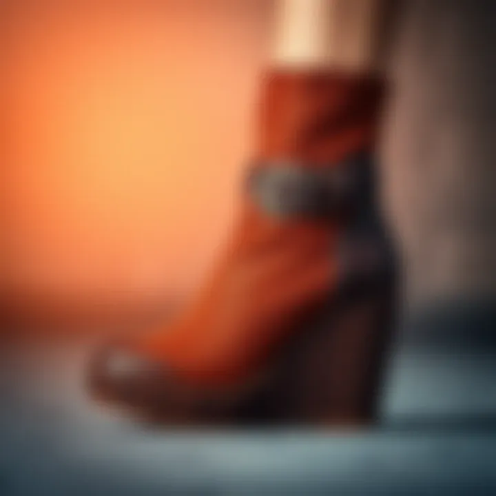 Elegant wedge boots featuring a stylish buckle design.