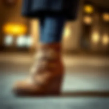 Wedge boots paired with a chic outfit for a fashion-forward look.