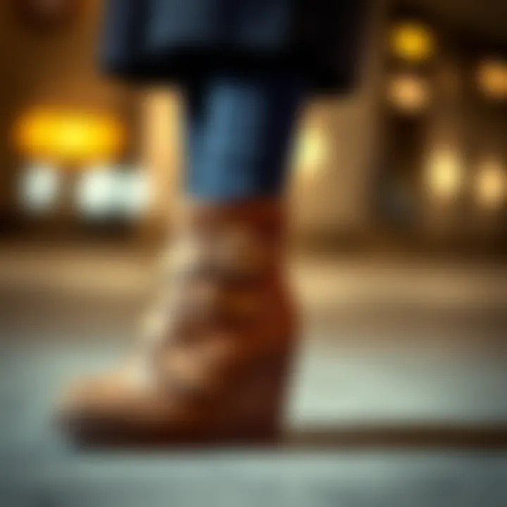 Wedge boots paired with a chic outfit for a fashion-forward look.